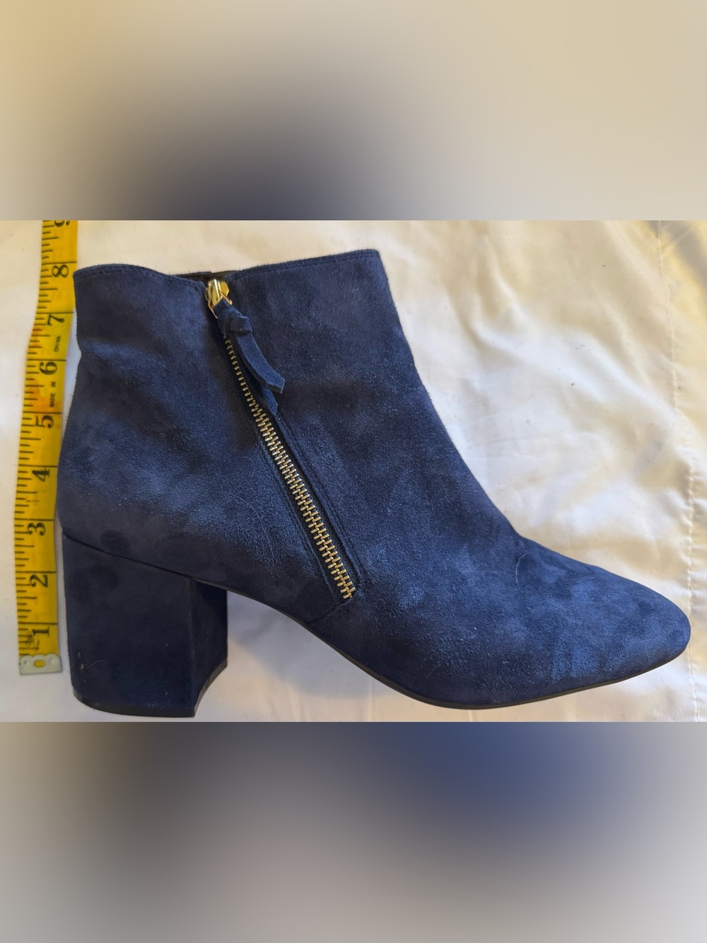 Cole Haan Navy Suede Block Heel Ankle Boots - Picture 7 of 9